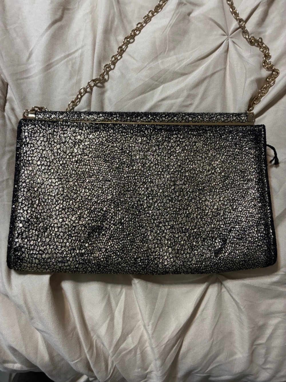 Kate Landry Metallic Black Sparkle Chain Clutch